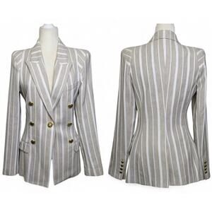 Smythe Pagoda Shoulder Linen Cotton Blazer Beige Stone Chalk Power Jacket NWOT 6